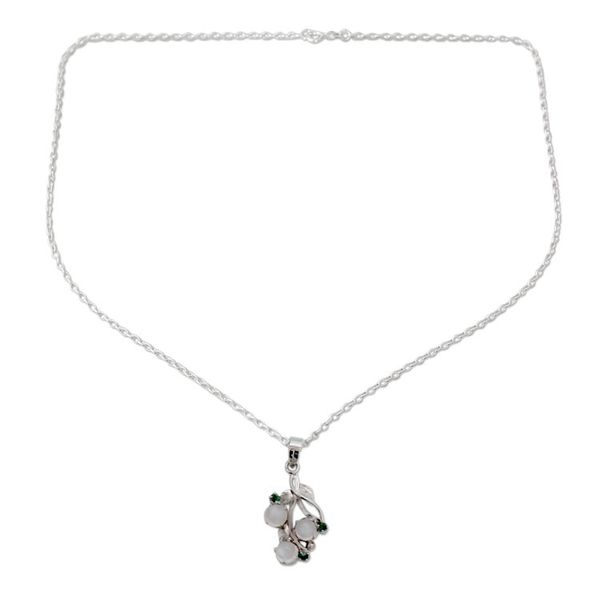 Alternate image for Moonstone and Emerald Necklace on Sterling Silver Moon Enchantment