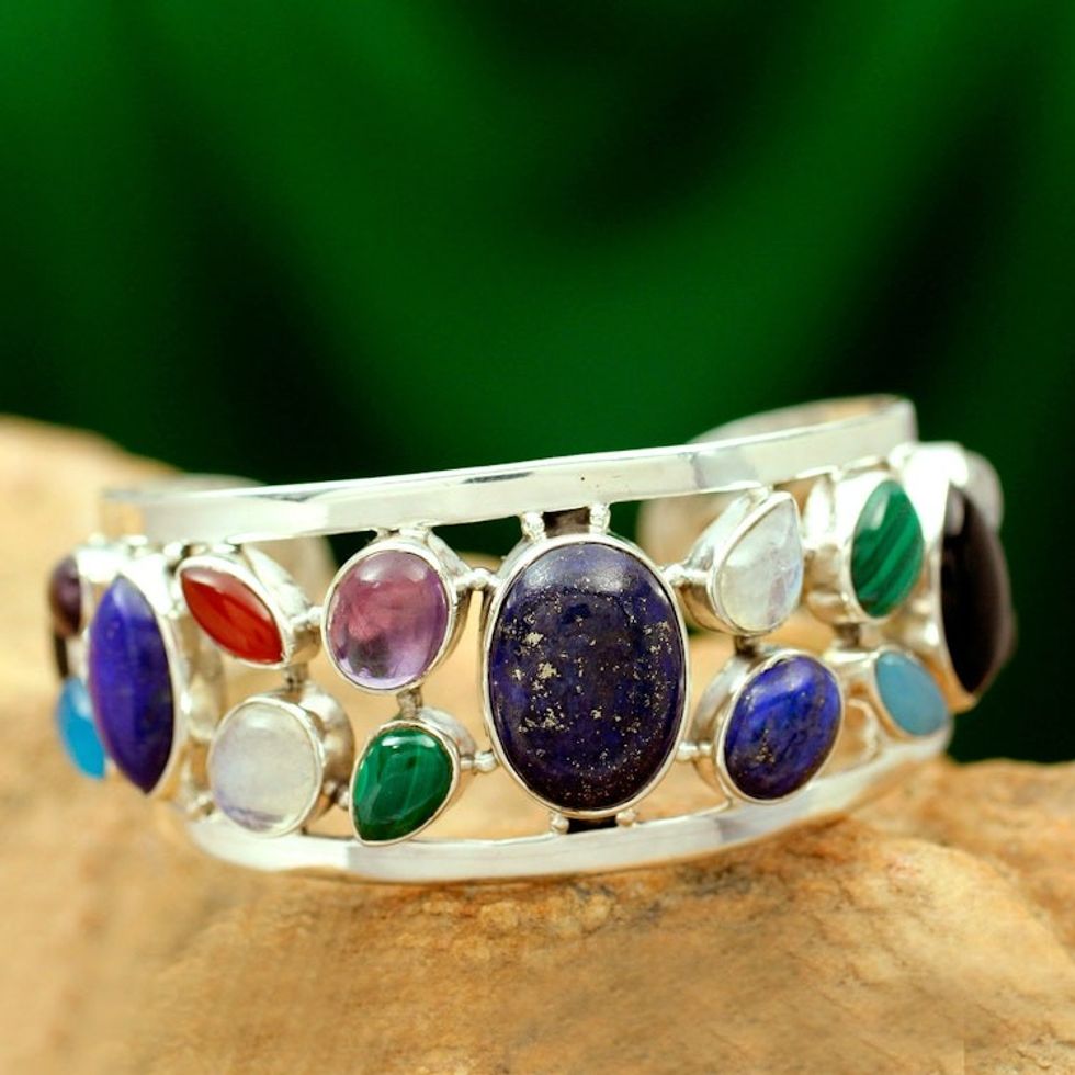 Sterling Silver Cuff Bracelet Multigemstone Jewelry 'Colors of Life'