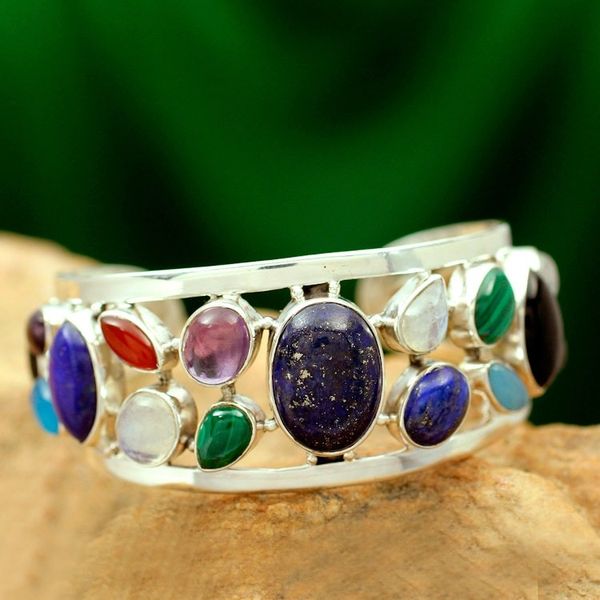 Alternate image for Sterling Silver Cuff Bracelet Multigemstone Jewelry Colors of Life