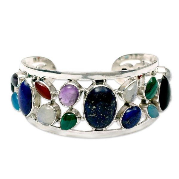 Alternate image for Sterling Silver Cuff Bracelet Multigemstone Jewelry Colors of Life