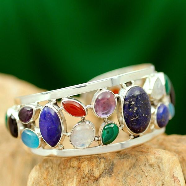 Alternate image for Sterling Silver Cuff Bracelet Multigemstone Jewelry Colors of Life