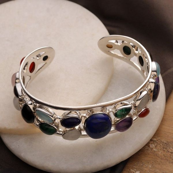 Alternate image for Sterling Silver Cuff Bracelet Multigemstone Jewelry Colors of Life