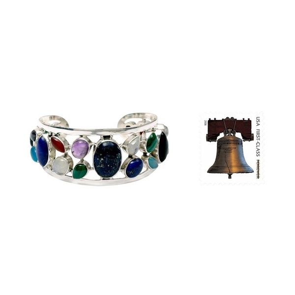 Alternate image for Sterling Silver Cuff Bracelet Multigemstone Jewelry Colors of Life
