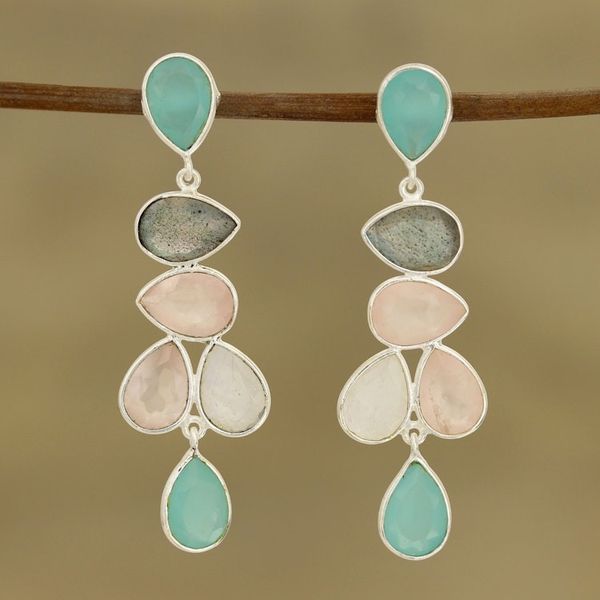 Alternate image for Teardrop Multi-Gemstone Dangle Earrings from India Colorful Teardrops