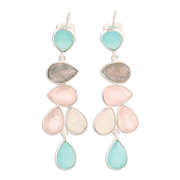 Alternate image for Teardrop Multi-Gemstone Dangle Earrings from India Colorful Teardrops