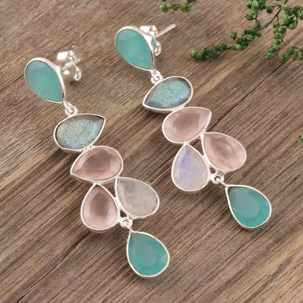 Alternate image for Teardrop Multi-Gemstone Dangle Earrings from India Colorful Teardrops