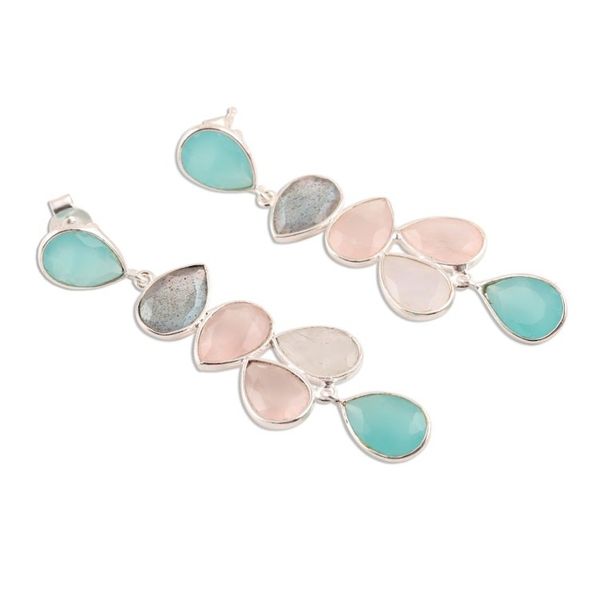 Alternate image for Teardrop Multi-Gemstone Dangle Earrings from India Colorful Teardrops