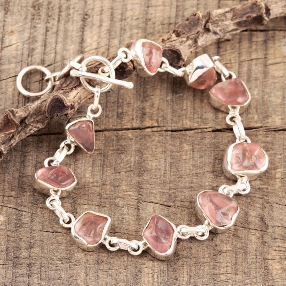 Rose Quartz Nugget Link Bracelet Crafted in India 'Beautiful Nuggets'