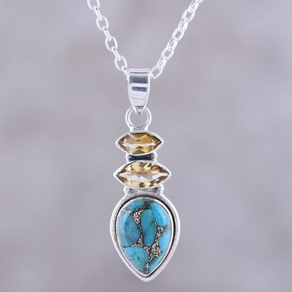 Alternate image for Citrine and Composite Turquoise Pendant Necklace from India Gemstone Allure