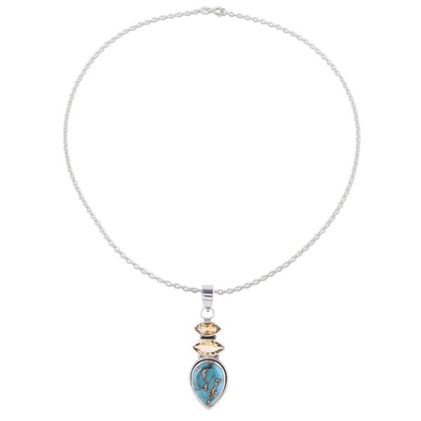 Alternate image for Citrine and Composite Turquoise Pendant Necklace from India Gemstone Allure