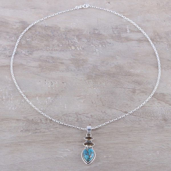 Alternate image for Citrine and Composite Turquoise Pendant Necklace from India Gemstone Allure