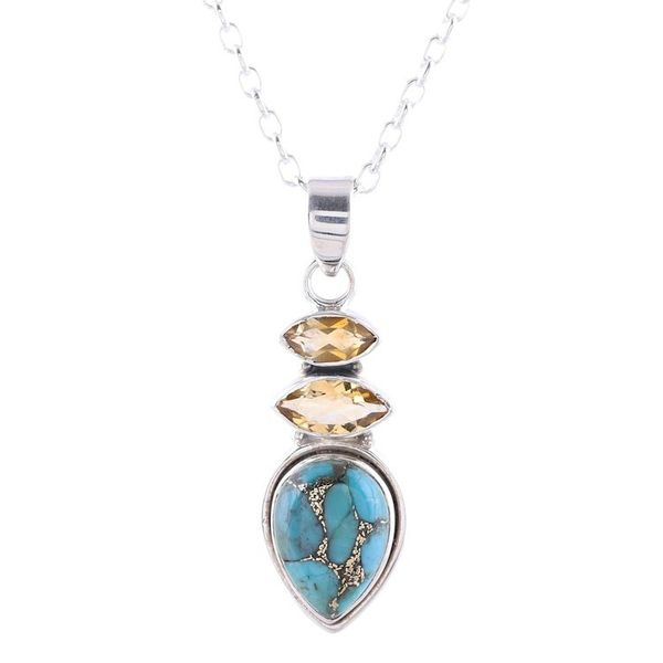 Alternate image for Citrine and Composite Turquoise Pendant Necklace from India Gemstone Allure