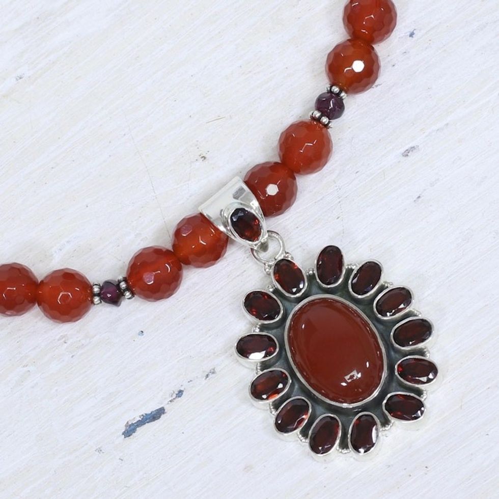 Garnet and Carnelian Necklace India Silver Jewelry 'Passionate'