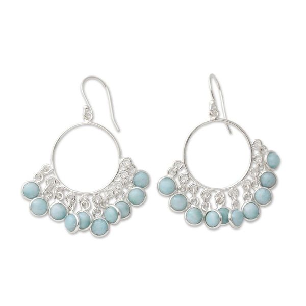 Alternate image for Handmade Larimar and Sterling Silver Chandelier Earrings Playful Petals