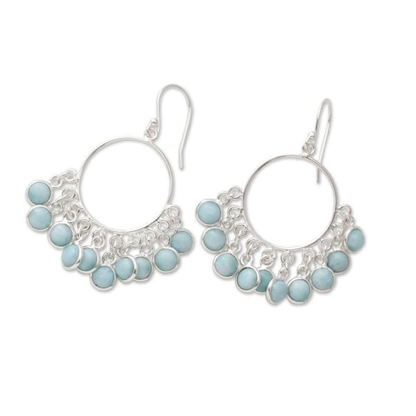 Alternate image for Handmade Larimar and Sterling Silver Chandelier Earrings Playful Petals