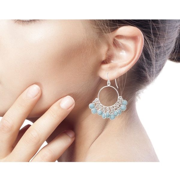 Alternate image for Handmade Larimar and Sterling Silver Chandelier Earrings Playful Petals
