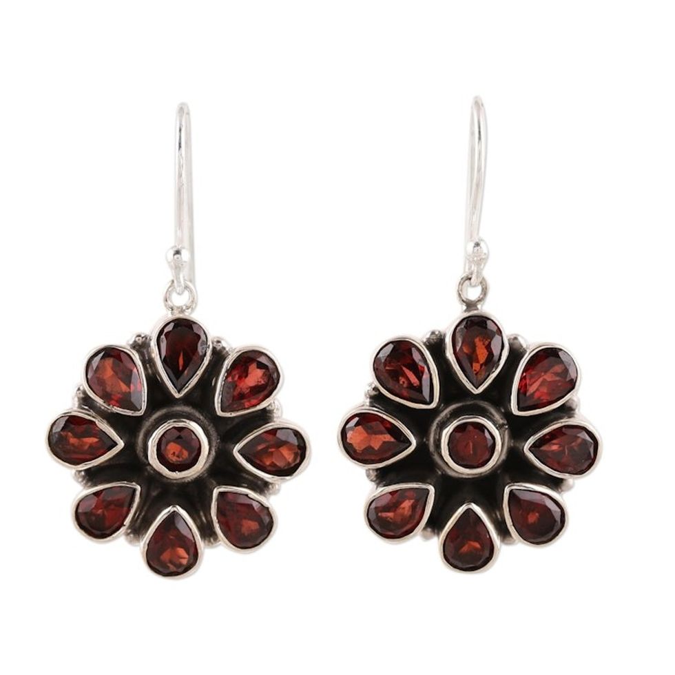 Circular 8.5-Carat Garnet Dangle Earrings from India 'Floral Glitter'