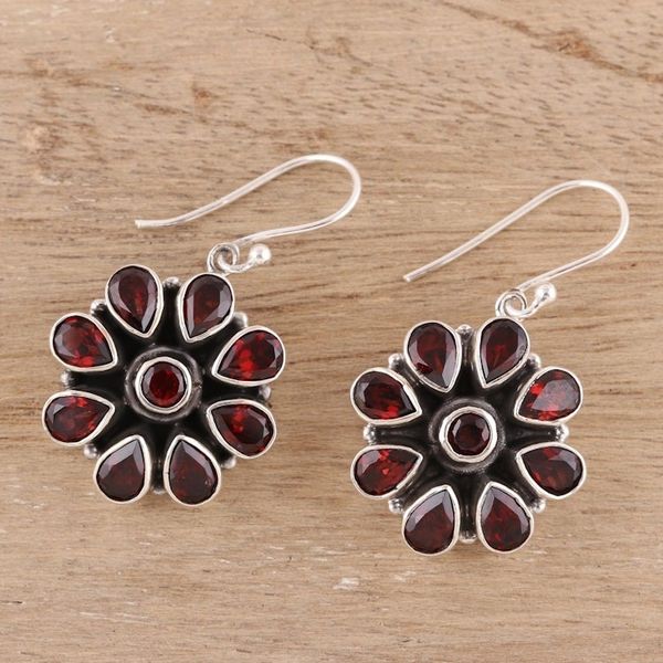 Alternate image for Circular 8.5-Carat Garnet Dangle Earrings from India Floral Glitter