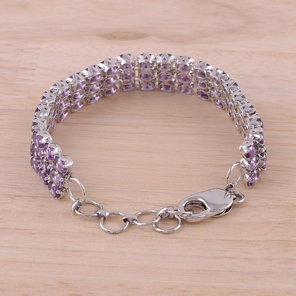 Alternate image for Amethyst and Rhodium Plated Silver Link Bracelet from India Lavender Sparkle