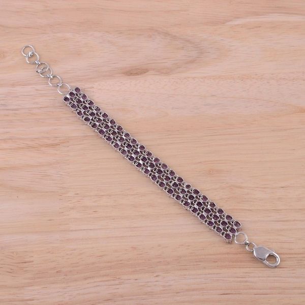 Alternate image for Amethyst and Rhodium Plated Silver Link Bracelet from India Lavender Sparkle