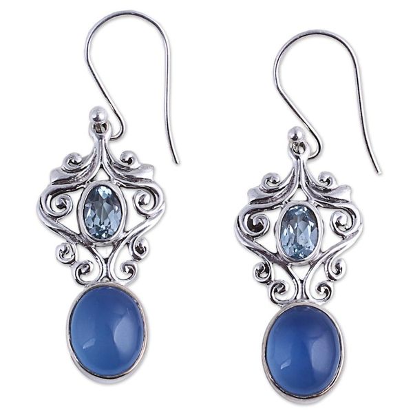 Alternate image for Handcrafted Blue Chalcedony and Topaz Dangle Earrings Harmonious Blue