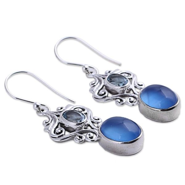 Alternate image for Handcrafted Blue Chalcedony and Topaz Dangle Earrings Harmonious Blue