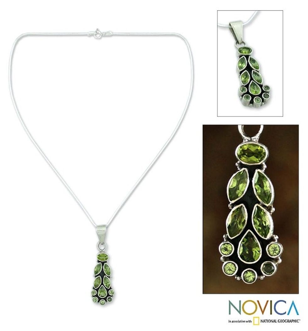 Peridot Pendant on Sterling Silver Necklace from India 'Summer Allure'