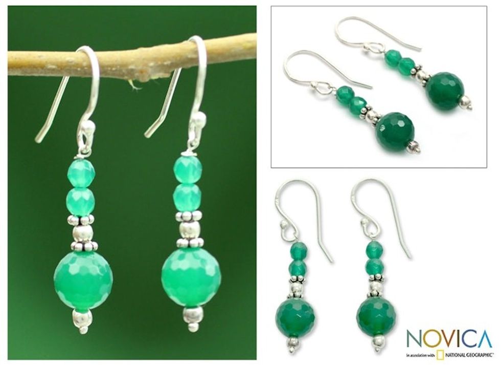 Sterling silver dangle earrings 'Green Dreams'