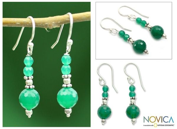 Alternate image for Sterling silver dangle earrings Green Dreams