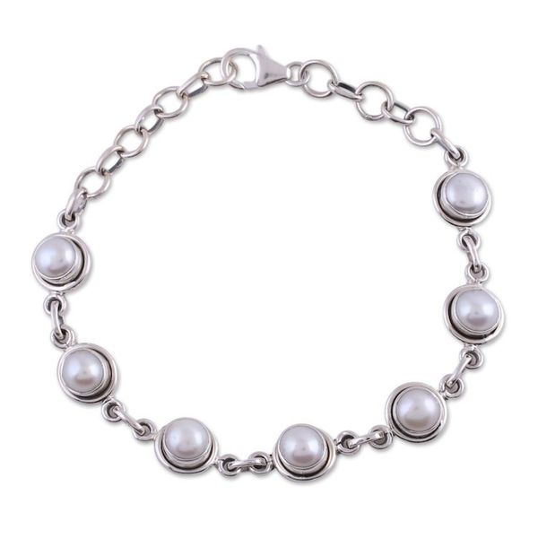Alternate image for Hand Made Bridal Sterling Silver Link Pearl Bracelet White Cloud