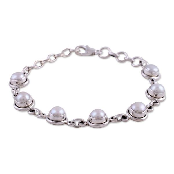 Alternate image for Hand Made Bridal Sterling Silver Link Pearl Bracelet White Cloud