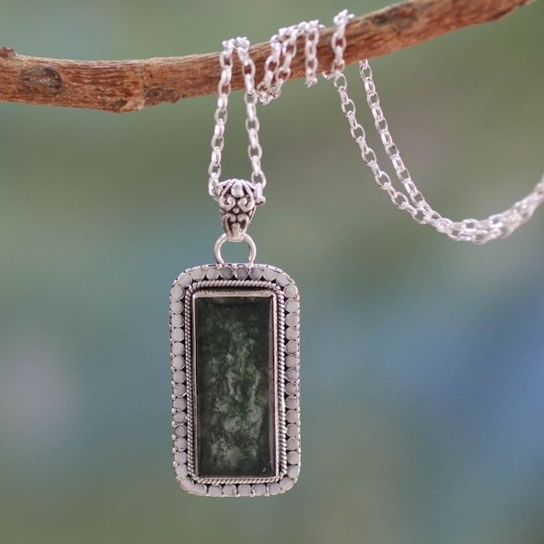 Alternate image for Moss Agate Necklace Forest Moss