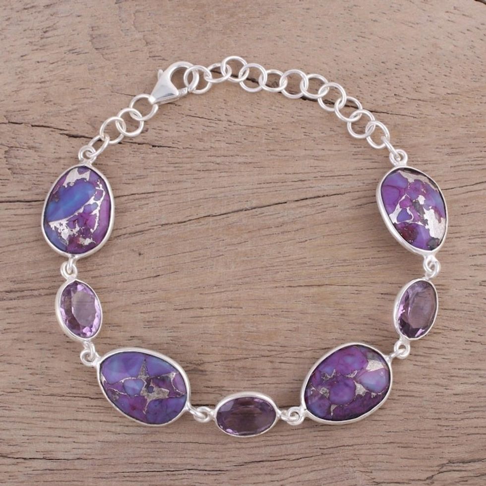 Amethyst and Purple Turquoise Bracelet from India 'Gleaming Lilac'