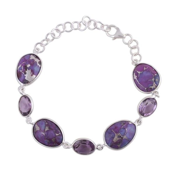 Alternate image for Amethyst and Purple Turquoise Bracelet from India Gleaming Lilac