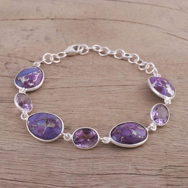 Alternate image for Amethyst and Purple Turquoise Bracelet from India Gleaming Lilac