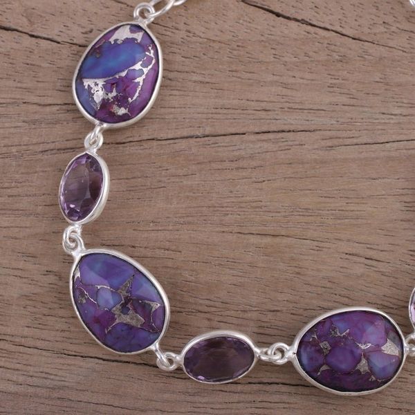 Alternate image for Amethyst and Purple Turquoise Bracelet from India Gleaming Lilac