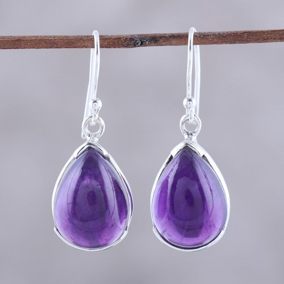 Teardrop Amethyst Dangle Earrings from India 'Purple Drops'