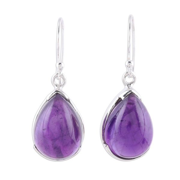 Alternate image for Teardrop Amethyst Dangle Earrings from India Purple Drops