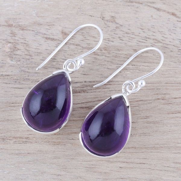 Alternate image for Teardrop Amethyst Dangle Earrings from India Purple Drops