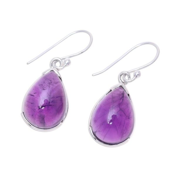 Alternate image for Teardrop Amethyst Dangle Earrings from India Purple Drops