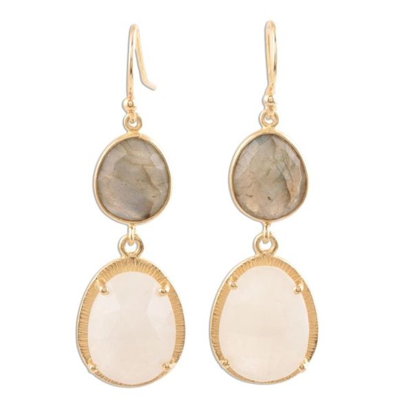 Alternate image for Gold Plated Rainbow Moonstone and Labradorite Earrings Misty Evening