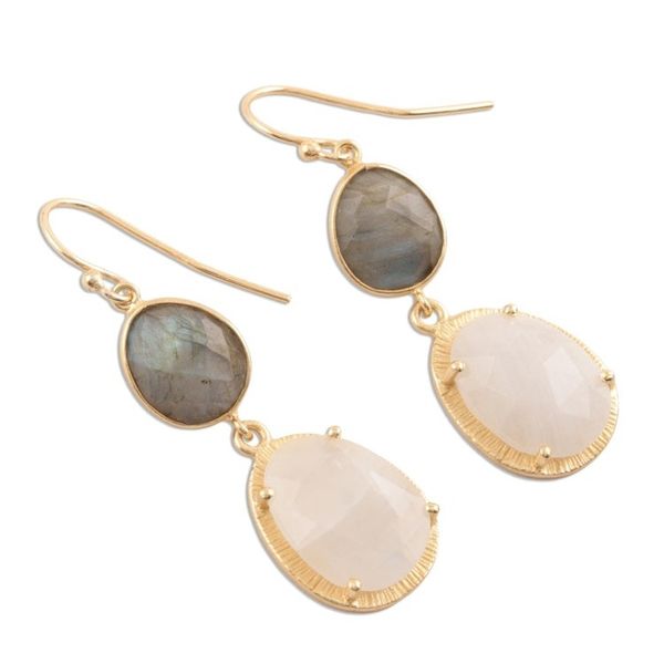 Alternate image for Gold Plated Rainbow Moonstone and Labradorite Earrings Misty Evening