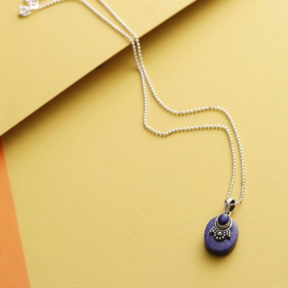 Artisan Jewelry Lapis Lazuli and Sterling Silver Necklace 'Constellations'