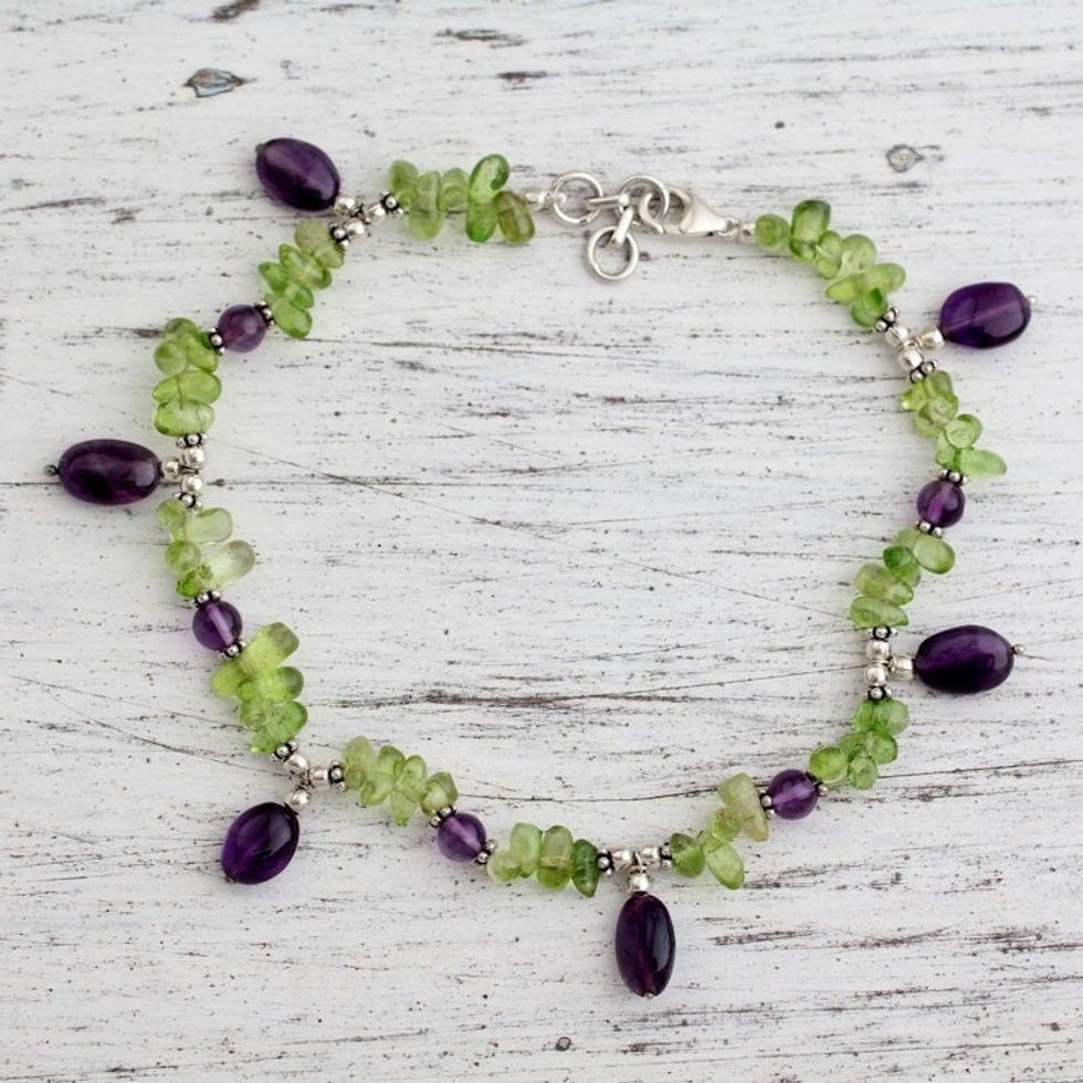 Peridot and amethyst anklet 'Forest Fiesta'
