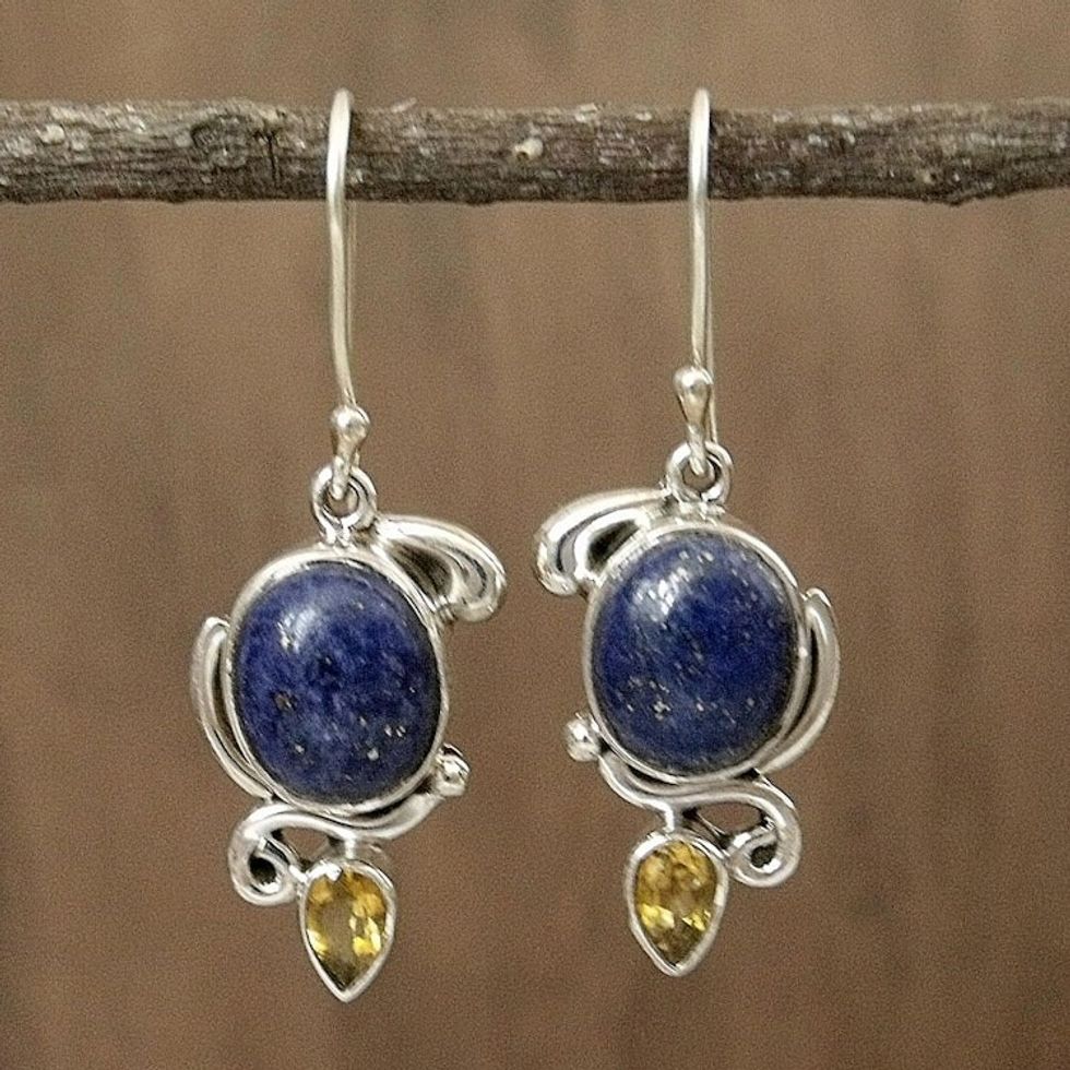 Indian Earrings with Lapis Citrine and Sterling Silver 'Royal Charm'