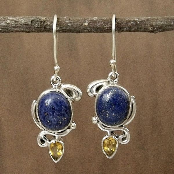 Alternate image for Indian Earrings with Lapis Citrine and Sterling Silver Royal Charm