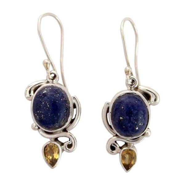Alternate image for Indian Earrings with Lapis Citrine and Sterling Silver Royal Charm