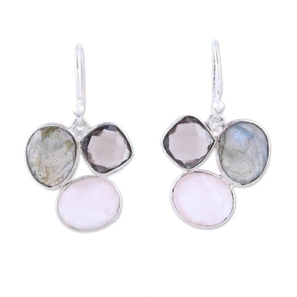 Alternate image for Multi-Gemstone Sterling Silver Dangle Earrings from India Enchanting Trinity
