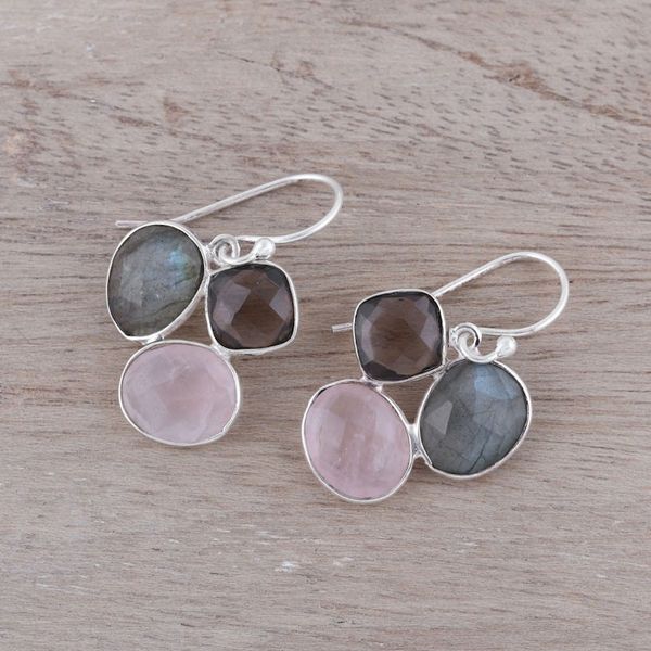 Alternate image for Multi-Gemstone Sterling Silver Dangle Earrings from India Enchanting Trinity