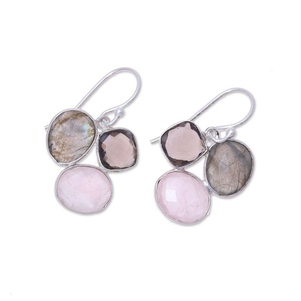 Alternate image for Multi-Gemstone Sterling Silver Dangle Earrings from India Enchanting Trinity